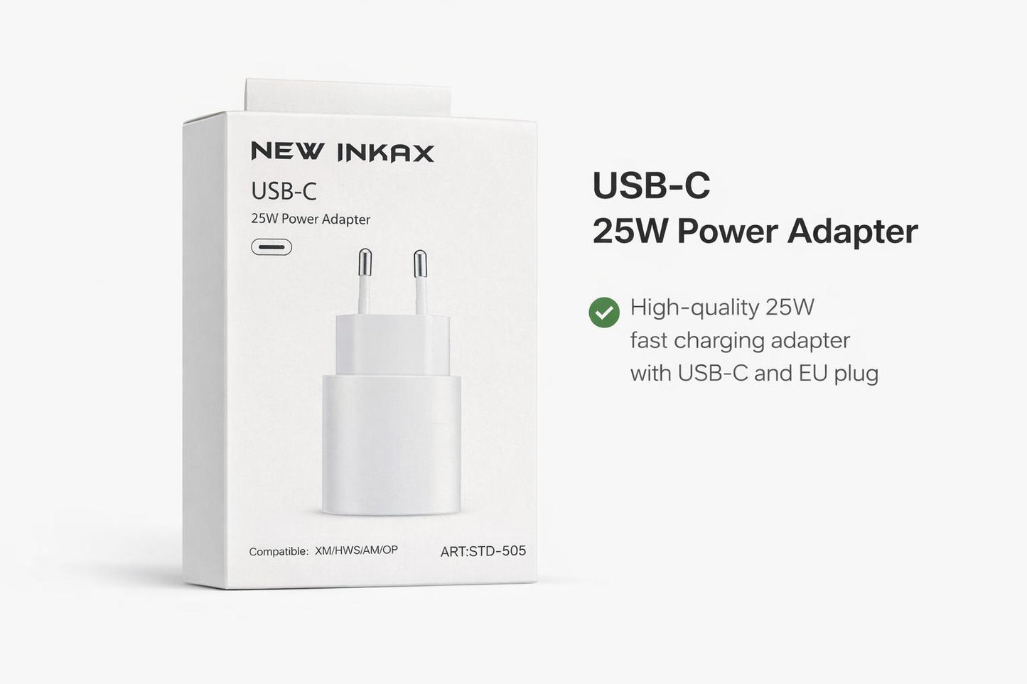 INKAX 25W USB-C Fast Charging Power Adapter (EU Plug)