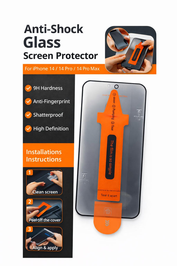 Anti-Shock 9H Tempered Glass Screen Protector for iPhone 14 / 14 Pro / 14 Pro Max