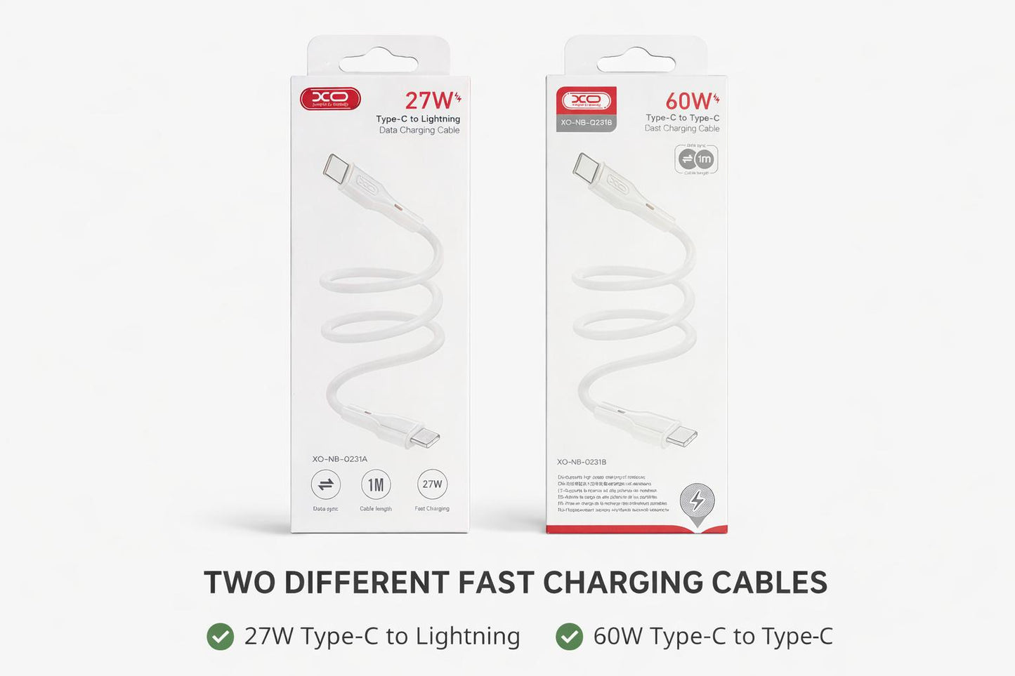 XO Fast Charging Cable – 27W Lightning & 60W Type-C (1 Meter)